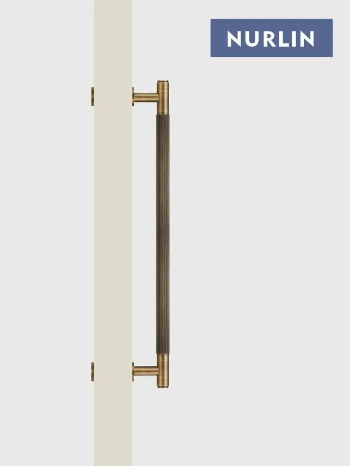 Nurlin-Doppio viso semplice a strisce lineari porta in vetro di legno doccia elettrodomestico da cucina oro opaco nero