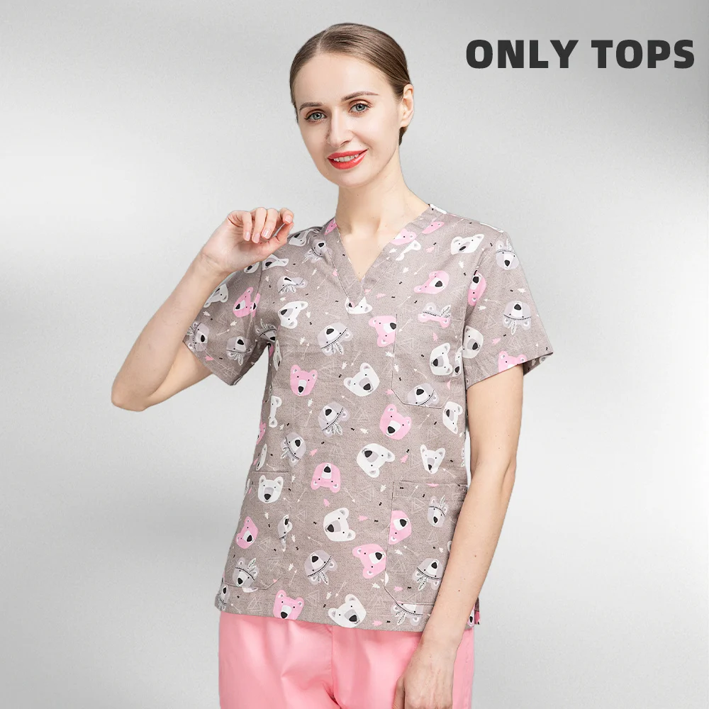 Animal Printing Workwear Pharmacist Scrubs Tops Cartoon Print Dental Clinic Work Clothes Pet Hospital Veterinary Medical Uniform