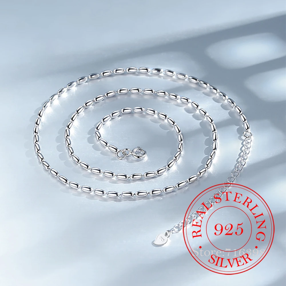 Colar de corrente feminina de prata esterlina 925, dinheiro real, coreano, vintage, contas de azeitona, gargantilha, festa de casamento, joia, presente