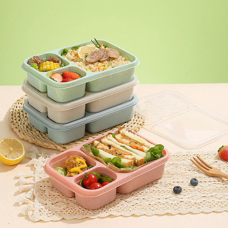 Fiambrera japonesa, cajas Bento de plástico portátiles de gran capacidad para exteriores con compartimentos