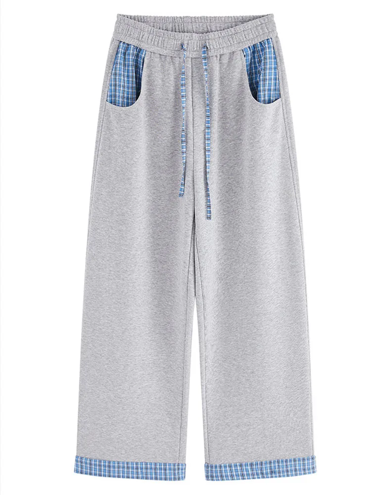 Damen-Jogginghose mit Kordelzug, kariert, Spleißen, Patchwork