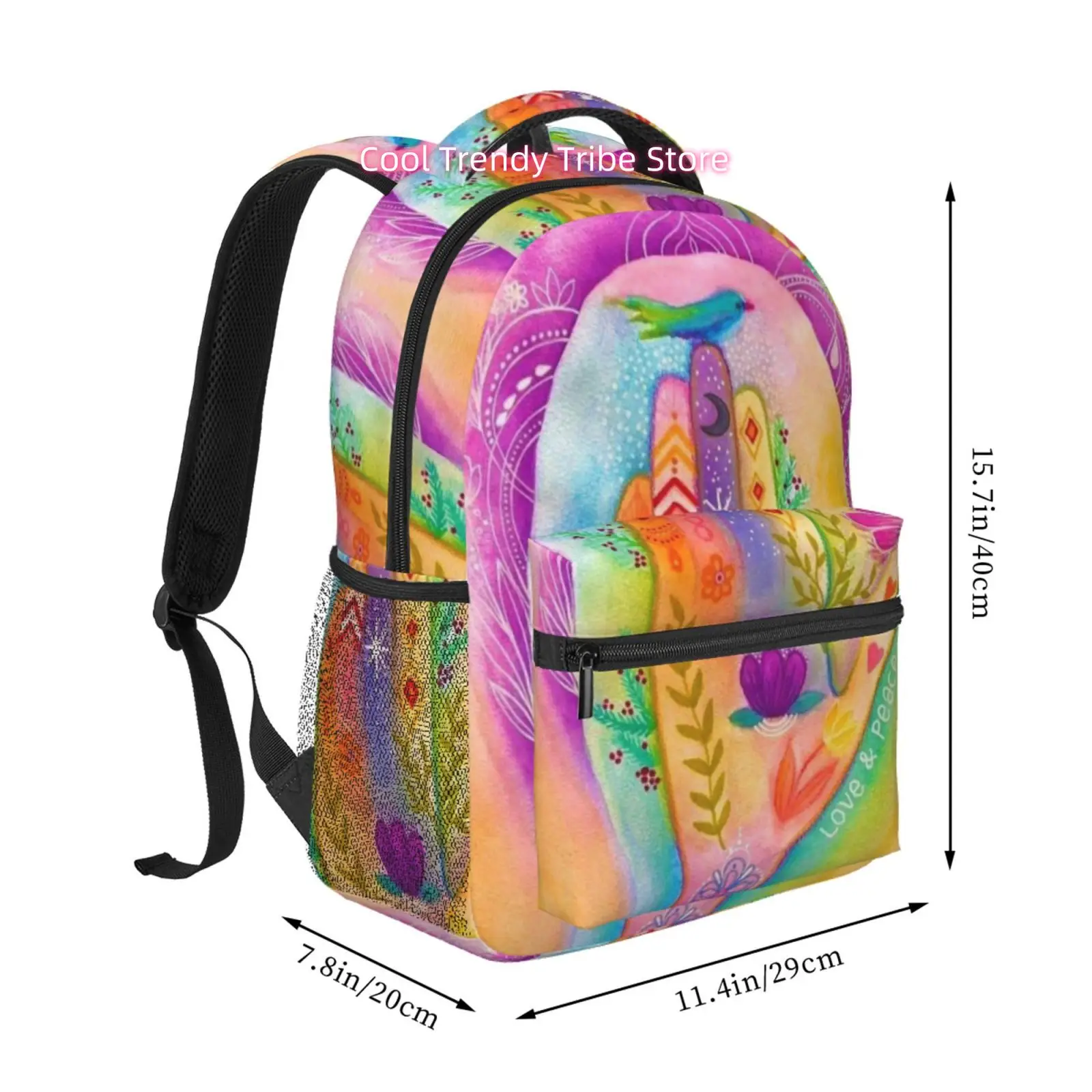 Whimsical Swirling Hearts And Flowers Print Backpack, Oxford Cloth, Adjustable Shoulder Straps, for Women Travel, Outdoor And Da
