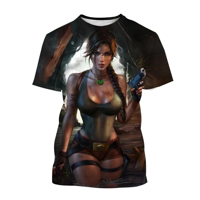 New Best Selling Tomb Raider 3D Printed T-Shirt Tomb Raider Lara Personality Men's Women's Cool Street Style Short Sleeve Top