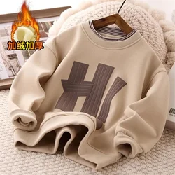 Boys Fleece Hoodies Children Casual Hoodless Sweatshirt Kids Autumn Spring Letter Printed Tracksuit Teenager Fashion Clothing