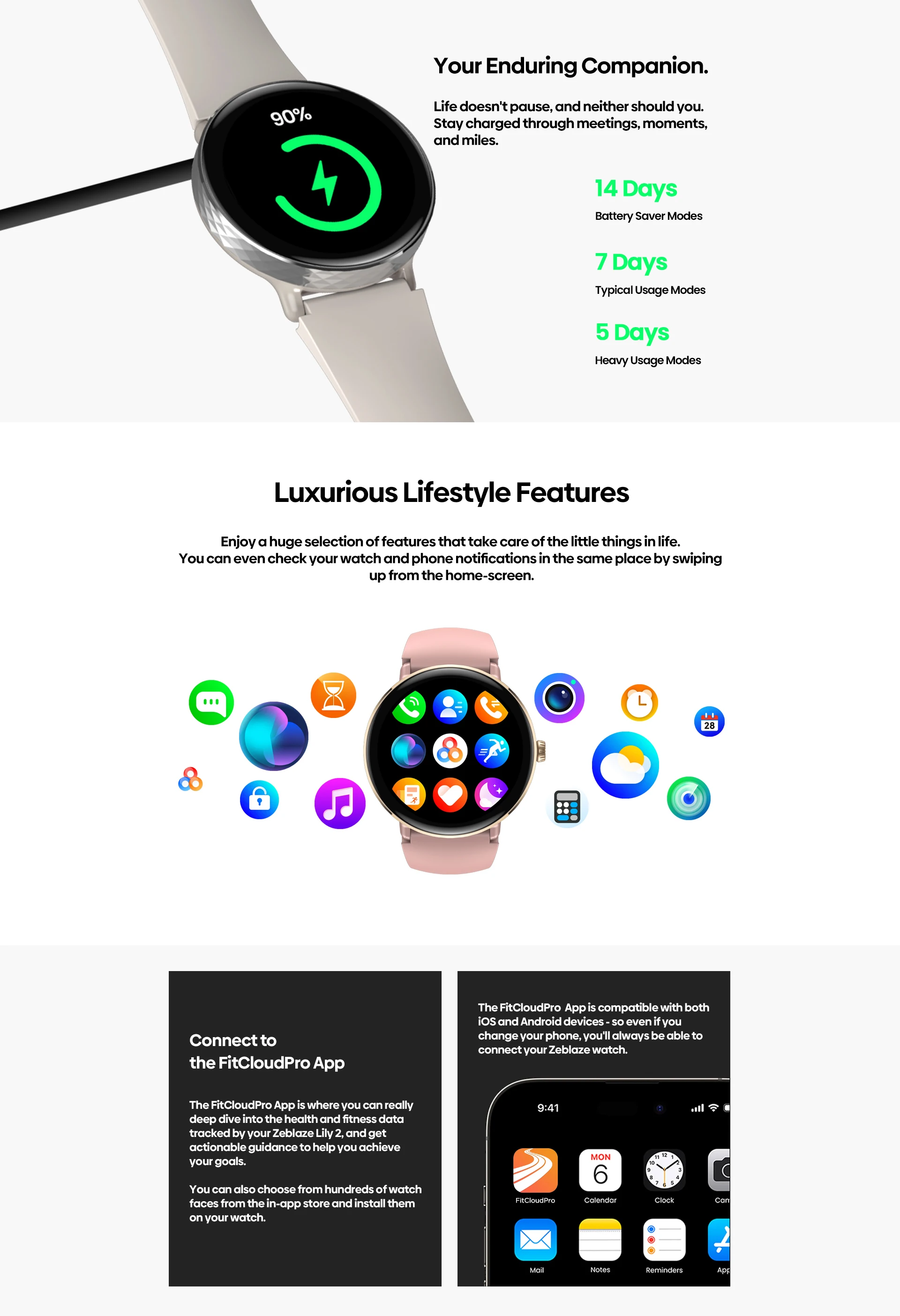Neue 2025, Zeblaze LILY 2, Sprachanruf, weibliche Smartwatch, Doppelarmband, 1,2 Zoll HD-AMOLED-Display, Gesundheitsüberwachung, Sport-Smartwatch – Detail 6