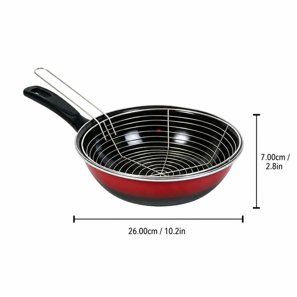 Sartén Wok de Esmalte 26 cm con Cesta Freidora Extraíble, Apta para Inducción, Gas y Vitrocerámica, Recubrimiento Antiadherente para Cocina Versátil, Duradera y Eficiente