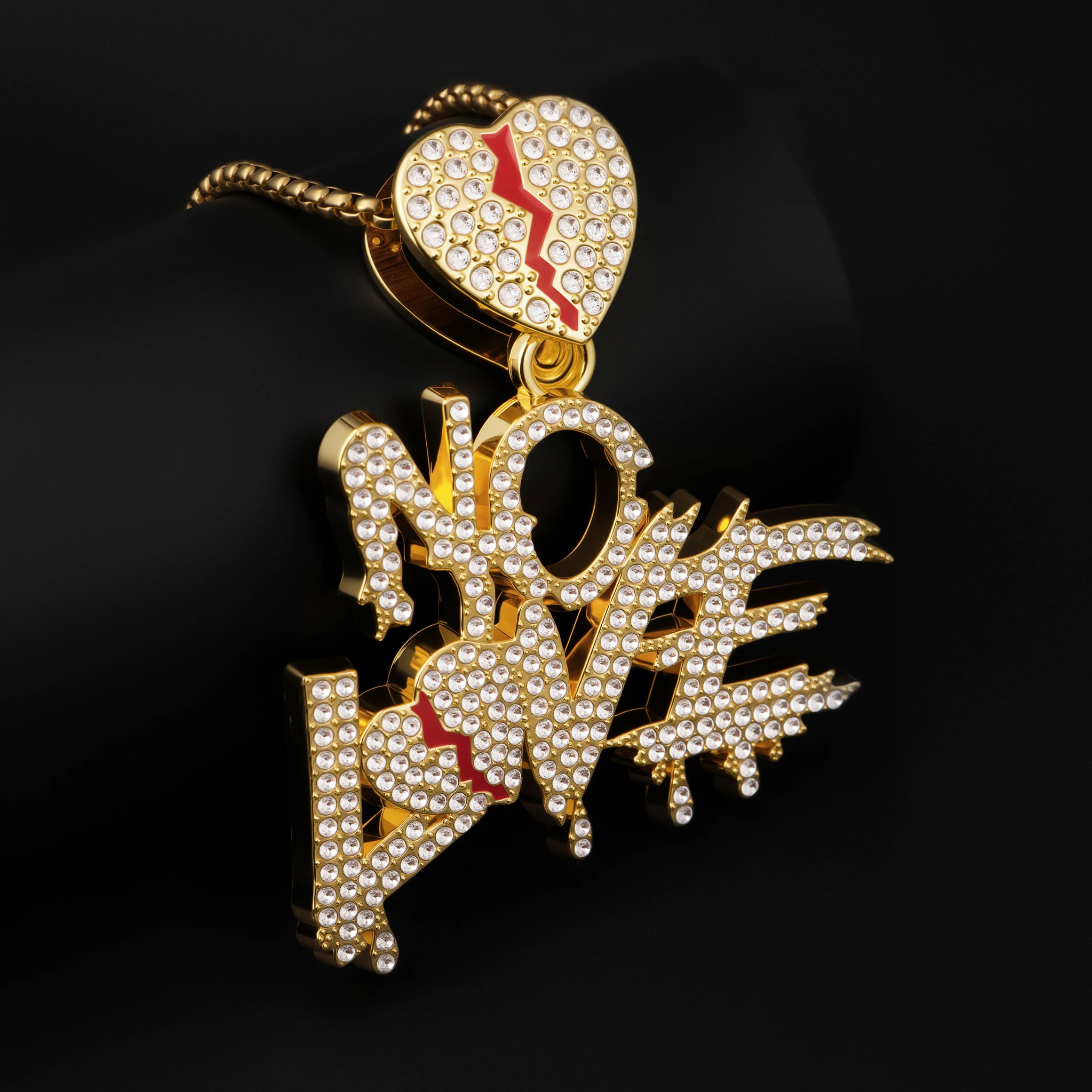 

Hip Hot Zinc Alloy Paved Rhinestone "NO LOVE" Necklace Men Women Luxury Inspirational Love Heart Necklace for Men Jewelry