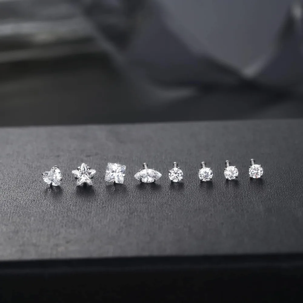 CASSIECA 1Pc Nose Studs for Women Men Star Marquise Heart Square Round Shaped CZ L Shape Piercing Jewelry