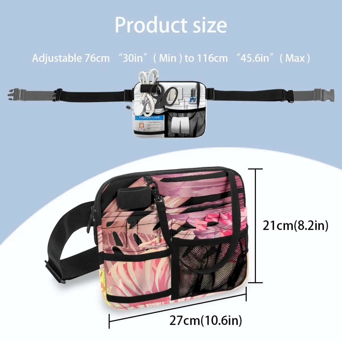 Bolsa de cintura portátil multi-bolso, folha de palmeira rosa, estilo havaiano, enfermeira médica Belt Bag, bolsa organizadora prática, multi bolso, novo