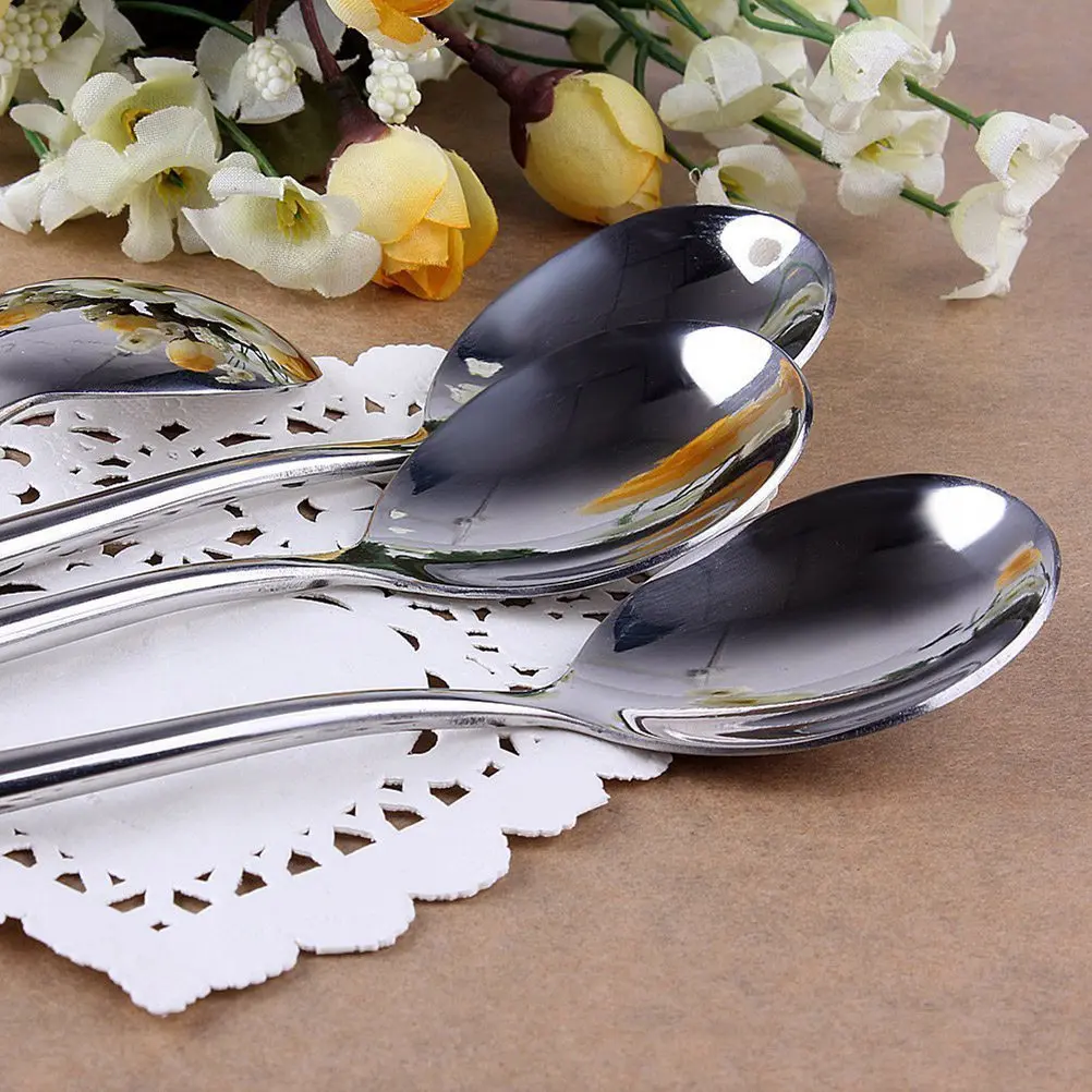 8 Pcs Spoons Metal Stirring Cooking Round Soup Serving for Parties Stainless Steel