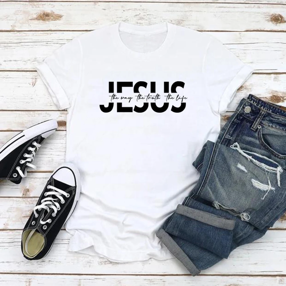 Jesus The Way The Truth The Life T Shirt Christian T-Shirt Jesus Gift Religious Tshirt Women Clothing Summer Short Sleeve Tops