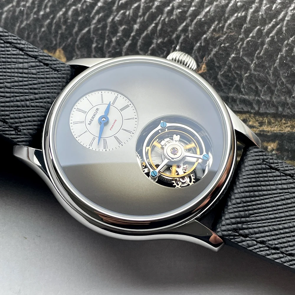 Merkur 100% توربيون ساعة رجالي فريتيلاريا الهاتفي ساعة ياقوت للرجال ساعات آلية مجوفة من الخلف Relogio Masculino
