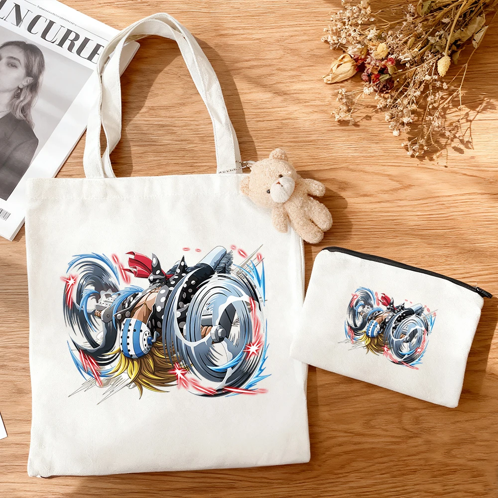 Juego de 3 Bolsas de Lona con Estampado de Anime de One Piece, Piratas de Barbanegra, Bolsa de Hombro, Mini Monedero, Bolsa Casual