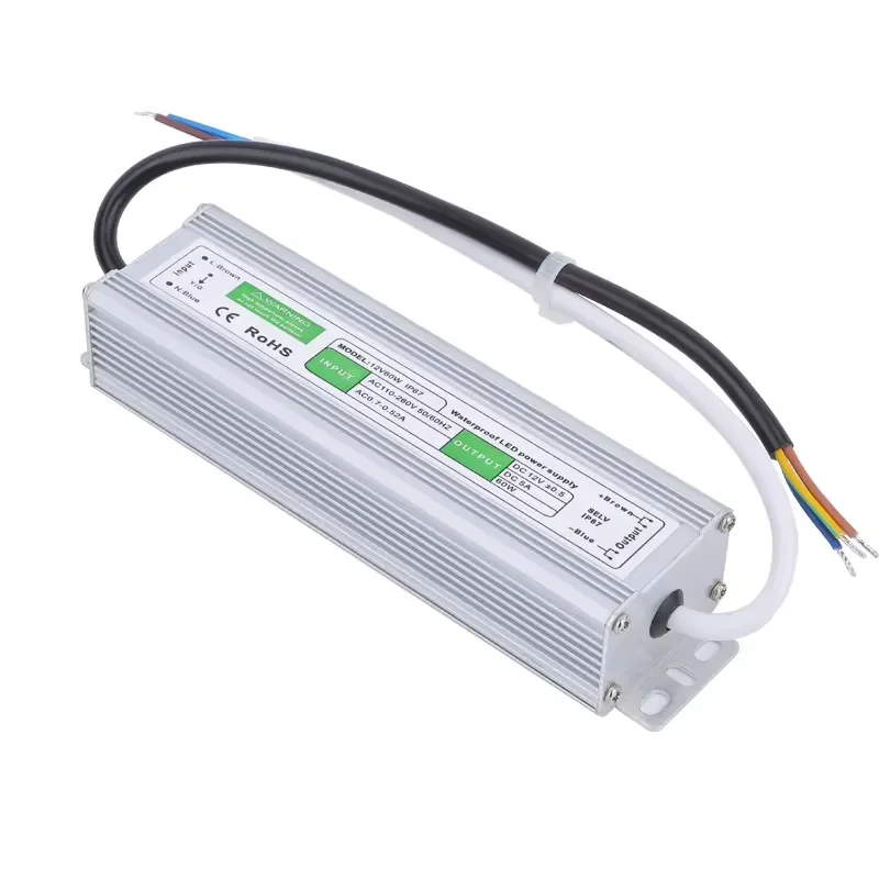 IP67 Waterproof 12V 60W LED Driver Outdoor Switching Power Supply for Light Emitting Diode Lighting Transformer DC Adapter