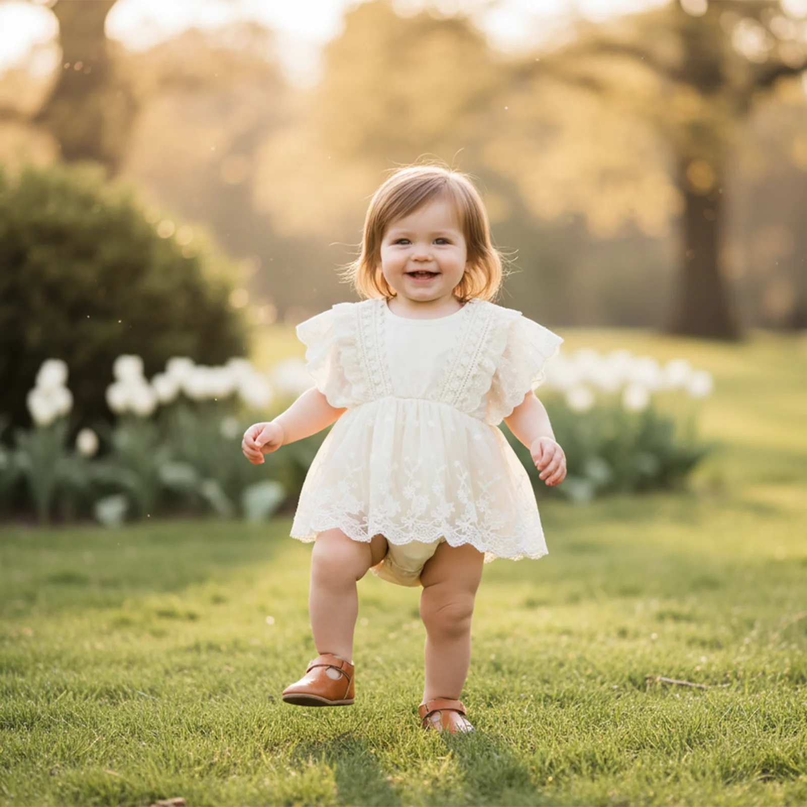 فستان Suefunskry للفتيات الصغيرات من الدانتيل رومبير عصري مطرز بالزهور بدون أكمام مكشكش