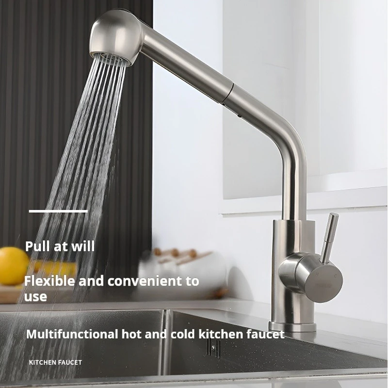 

Kitchen Pull-Out Faucet With Sink Basin Retractable Universal Rotating Splash-Proof Hot And Cold Water Faucet For Home