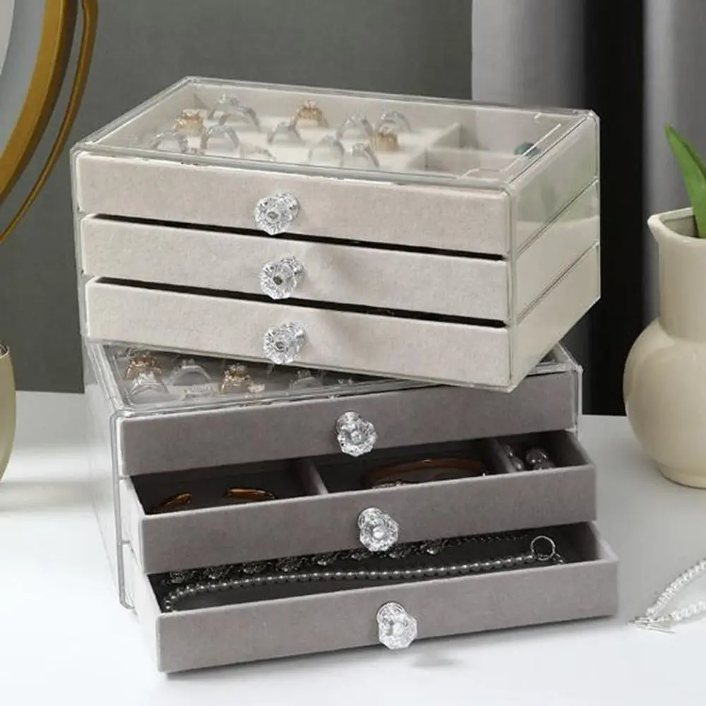 

Large Capacity Acrylic Jewelry Organizer Stackable with Clear Cover 3 Layers Jewelry Box Dustproof Flannel Jewelry Storage Box