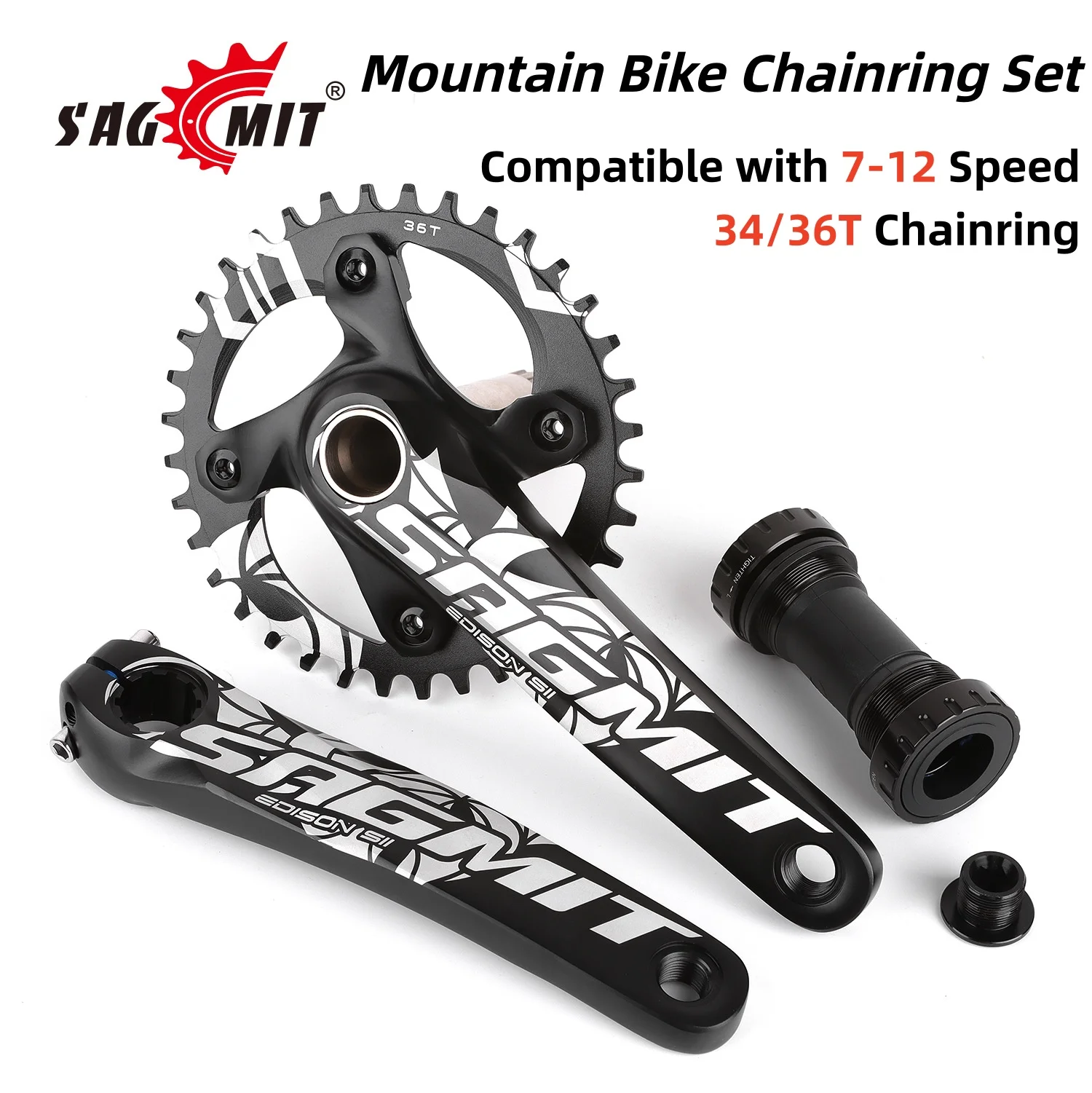 

SAGMIT MTB Bicycle Crankset 34T 36T Hollow Crank 104BCD Integrated Crank Chainring 170mm Crank Aluminum Alloy Bike Cranks