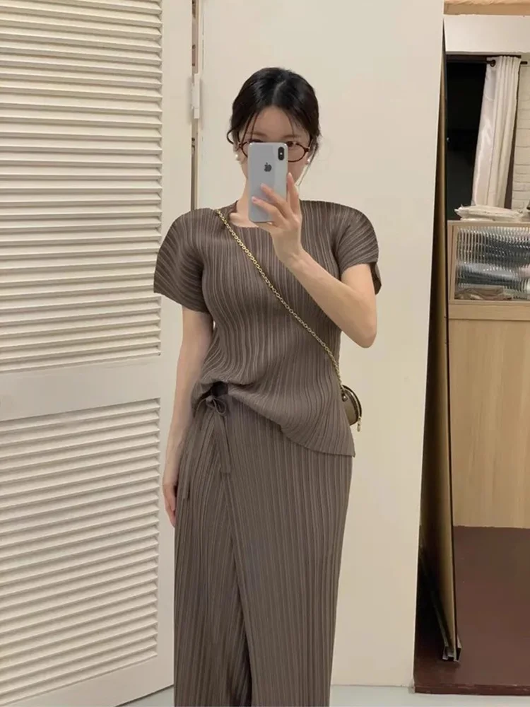 

Simple Folded Svel Top And Side Tied Long Pants Two-Piece Set for Women Summer New Design Sensation Retro Sle