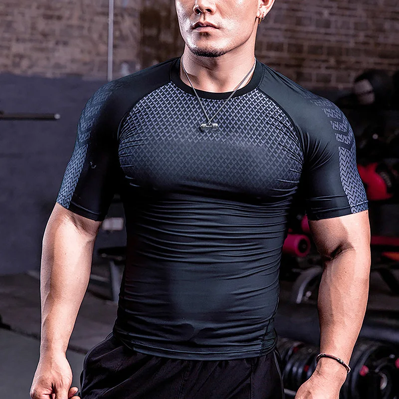 Graphic Short Sleeve Compression Shirts for Men Gym Workout Running Quick Dry T-Shirt Tops Summer Athletic Undershirt Baselayers