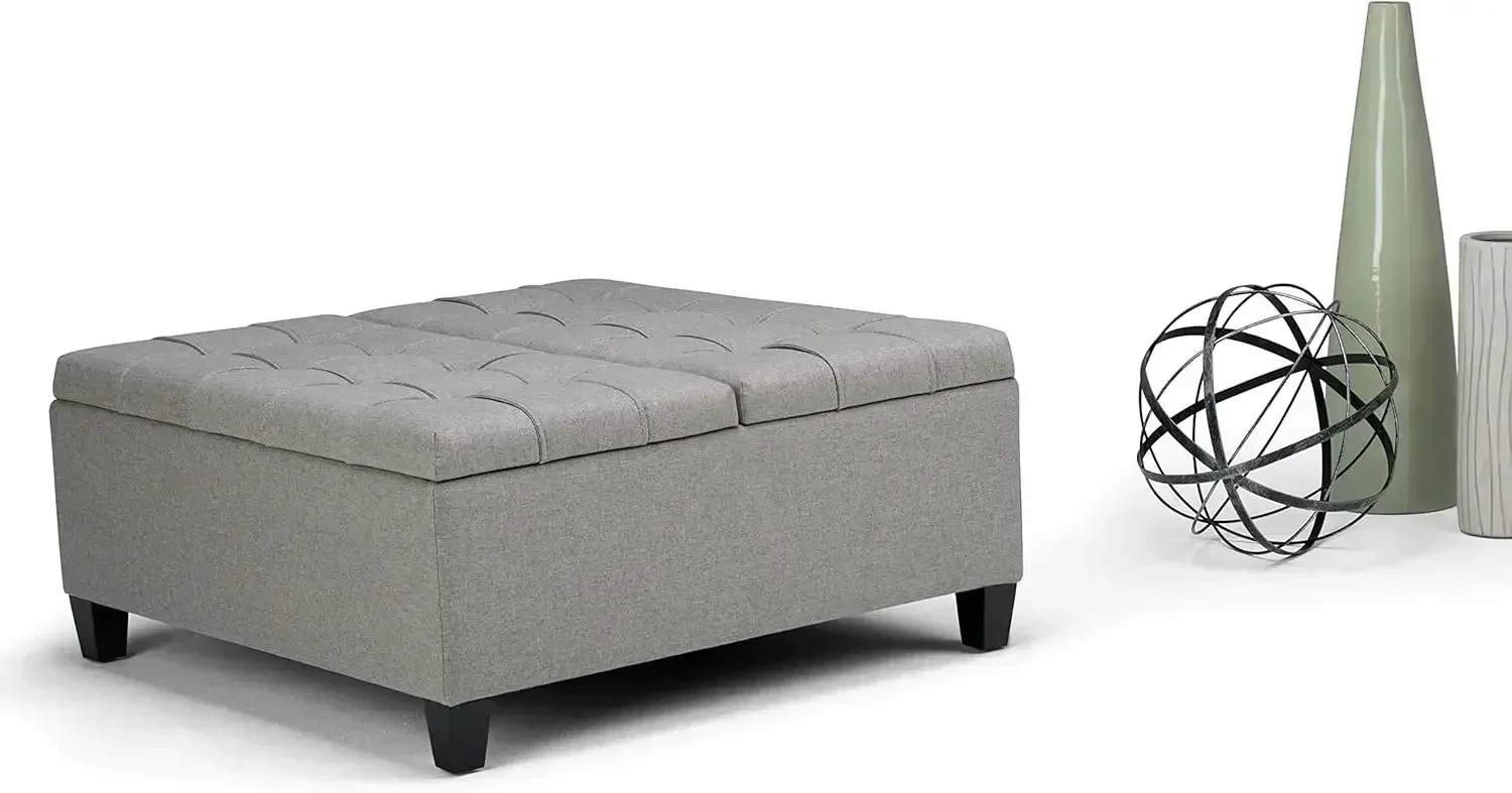 

XMSJ-Sale Harrison 36 inch Wide Square Coffee Table Lift Top Storage Ottoman in Upholstered Dove Grey Tufted Linen Look Fabric