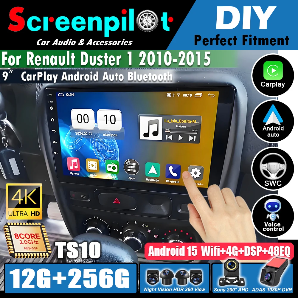 Rádio Automotivo Android 16 para Renault Duster 1 2010 2011 2012 2013 2014 2015 Reprodutor Multimídia de Vídeo Carplay Auto GPS 5G WIFI Touch