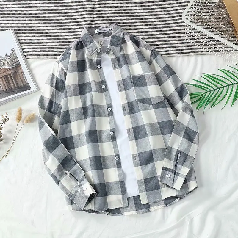 

2023 Spring Plaid Shirt Men's Fashion Retro Casual Clothing Male Streetwear Wild Loose Long Sleeve Shirts Men's Blouse Tops Y24