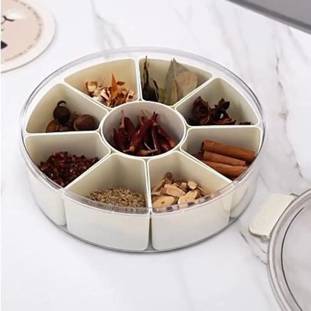 

Plastic Divided Serving Tray 9 Girds Large Capacity Condiment Containers with Lid and Handle Sealed Food Storage Box Kitchen