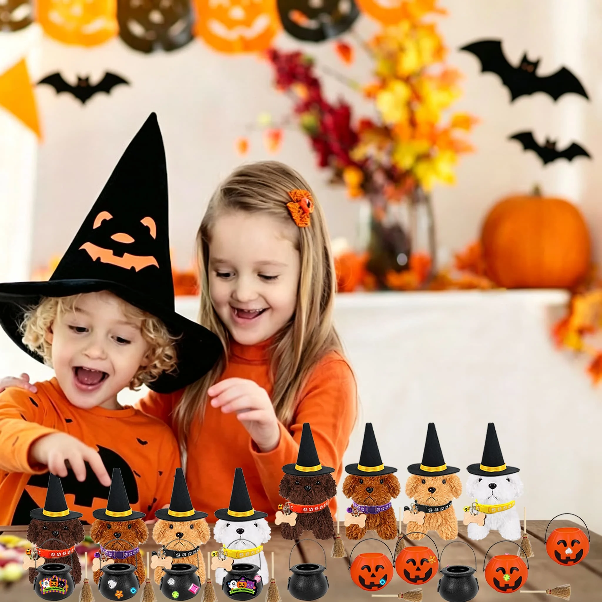 8-48Pcs DIY Halloween Stuffed Animal Puppy Stuffed Animals Bulk With Hats Pumpkin Jar Adopt A Puppy Party Favors Birthday Gifts view 2