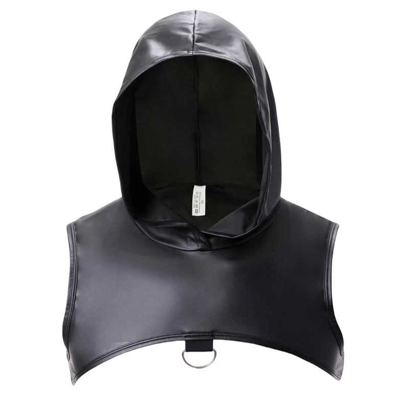 Mens Faux Leather Undershirts Sleeveless Hooded Tops Male Tank Tops Nightclub Stage Clothes Sexy Vests for Men