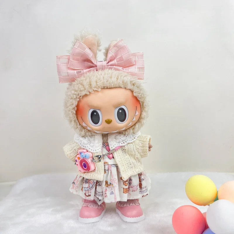 17 cm Labubu vêtements Labubu mousseline de soie Plaid bandeau