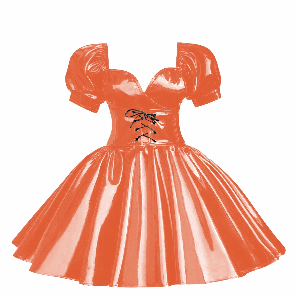 

Puffy Sleeves Short Prom Dresses for Womens PVC Patent Leather A Line Formal Dress Glossy Party Gowns Glossy Princess Vestidos