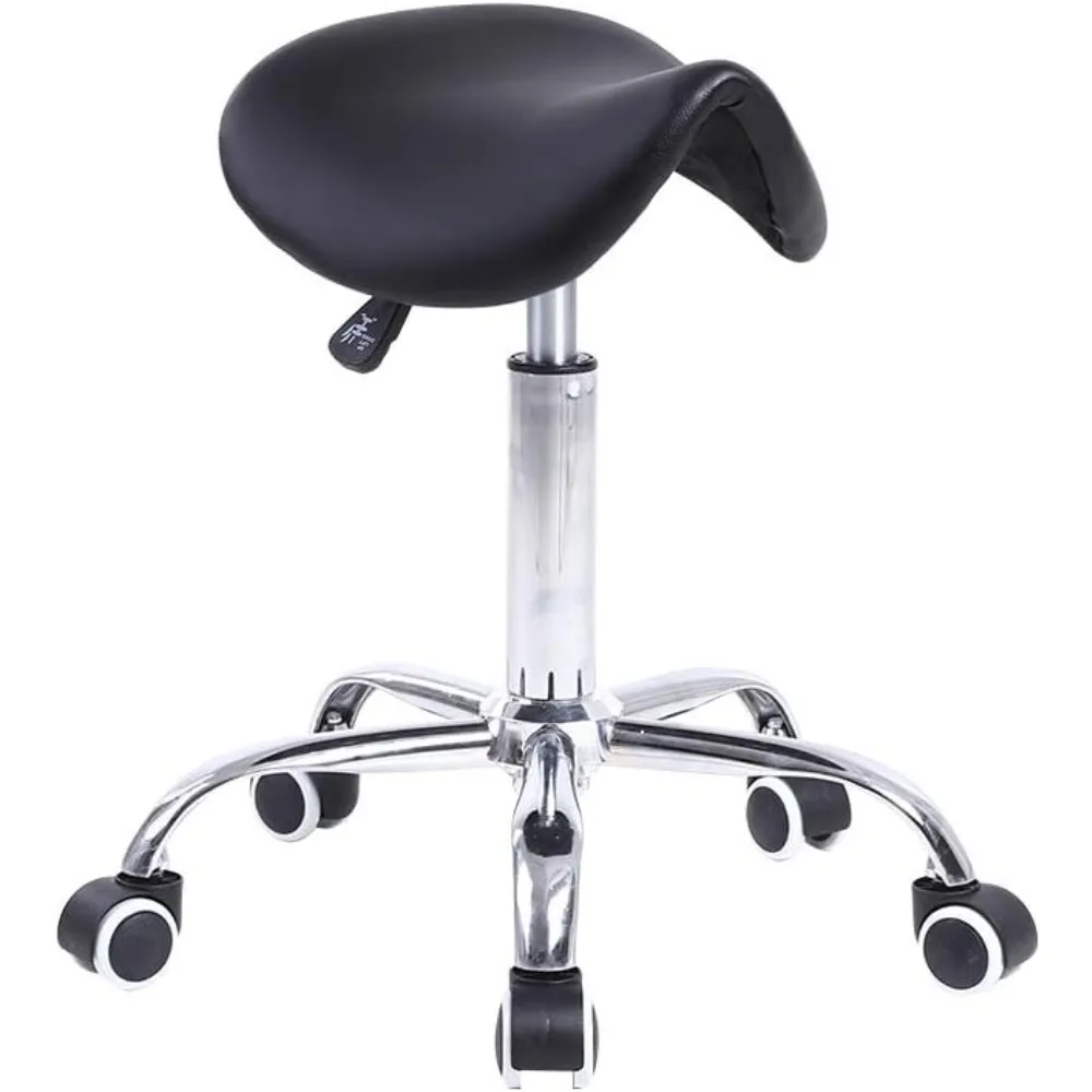 Saddle stool chair, ergonomic rolling chair, nail art, tattoo artist, dental clinic, massage, adjustable hydraulic chair (black)