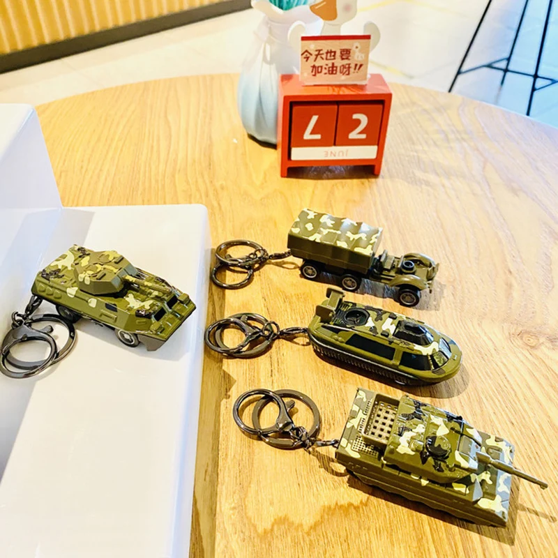 Mini Alloy Pullback Military Tank Submarine Transport Vehicle Armoured Vehicle Model Series Keychain Creative Car Model Toy Gift