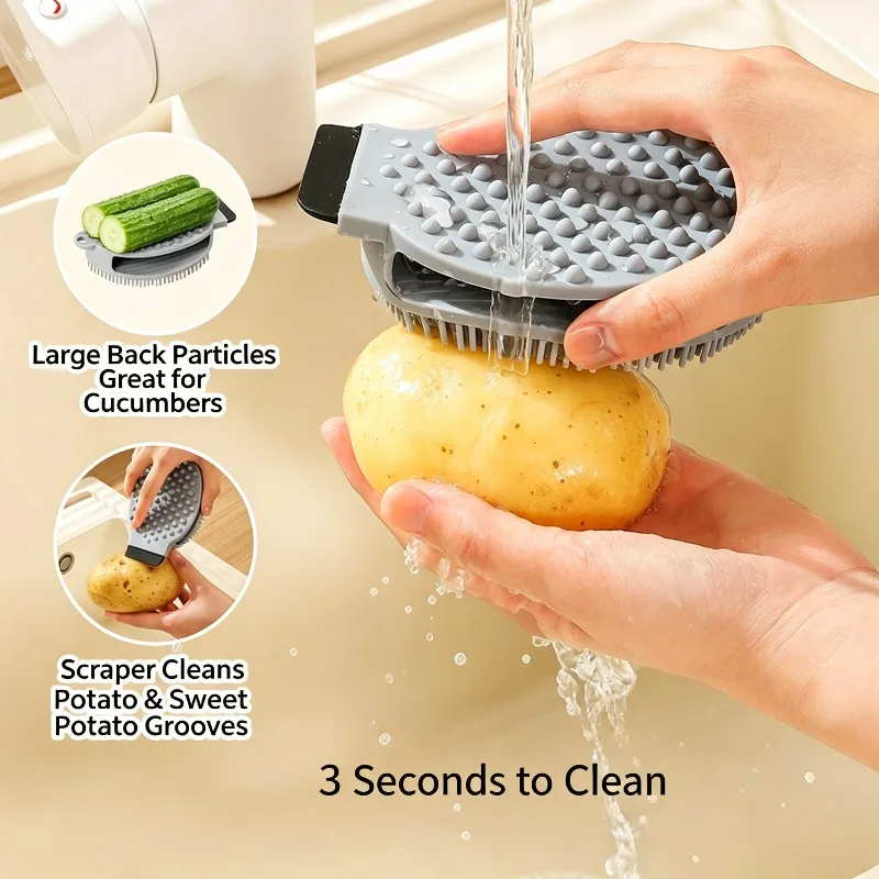 Silicone Cleaning Brush Household Dual-sided Bendable Multi-purpose Brush for Cleaning Fruits Potatoes and Vegetables in Kitchen
