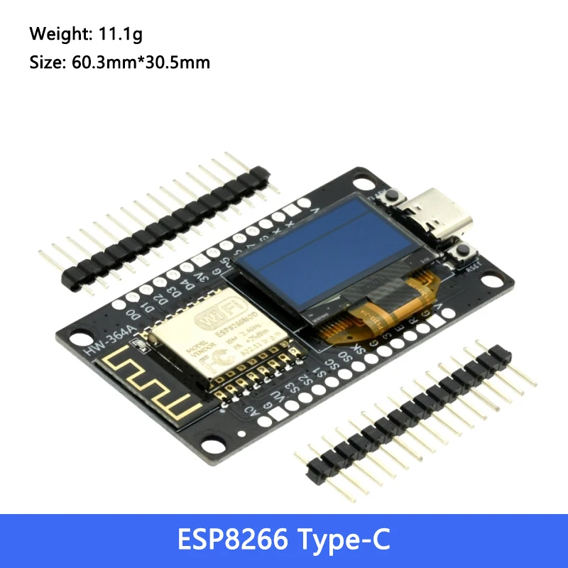 Placa de desarrollo NodeMCU ESP8266 con pantalla OLED de 0,96 pulgadas CH340G ESP-12F módulo WiFi TYPE-C USB para Arduino