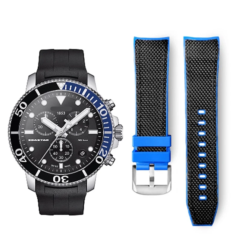 FUYIJIA Male Custom T-iss-ot T120 Original Watchbands 22MM×20MM Curved Interface Nylon+ Rubber Strap Pin Buckle Canvas Wristband