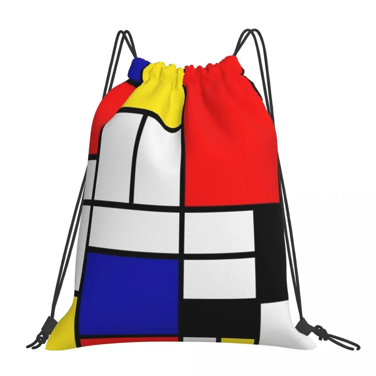 Mondrian Abstract Art Design Backpacks Portable Drawstring Bags Drawstring Bundle Pocket Sports Bag BookBag For Travel School