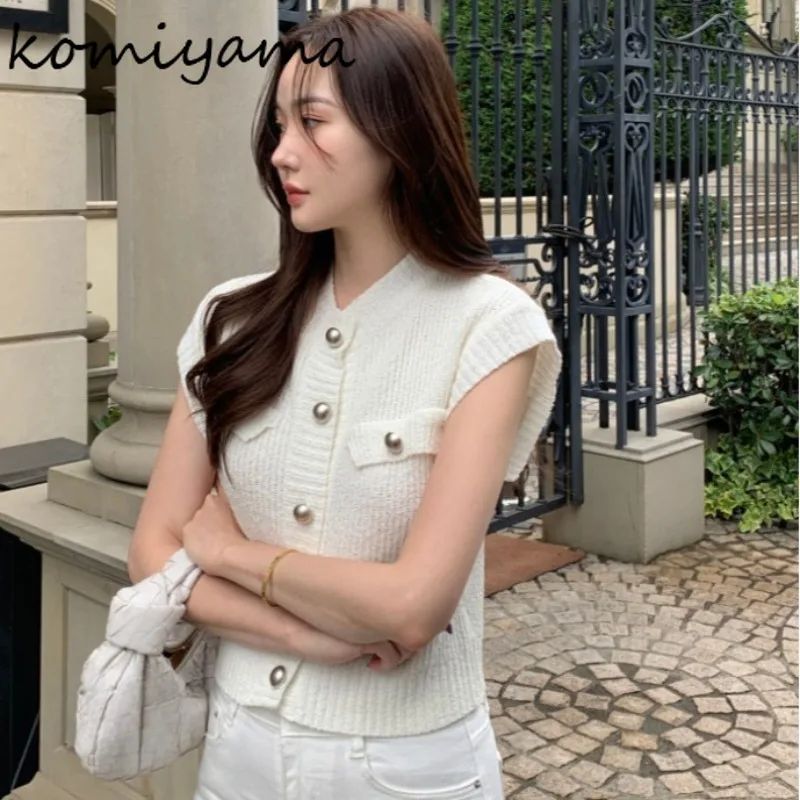 Single Breasted Cardigans Femme Short Sleeve Ropa Mujer Spring Summer 2024 Woman Sweaters Knitted Tops Korean Simple Sueteres