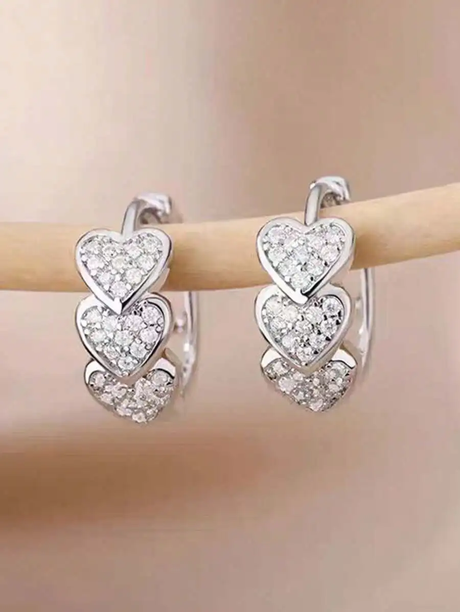 

Elegant Copper Alloy Cubic Zirconia Heart Hoop Earrings For Women Daily Wear Valentine