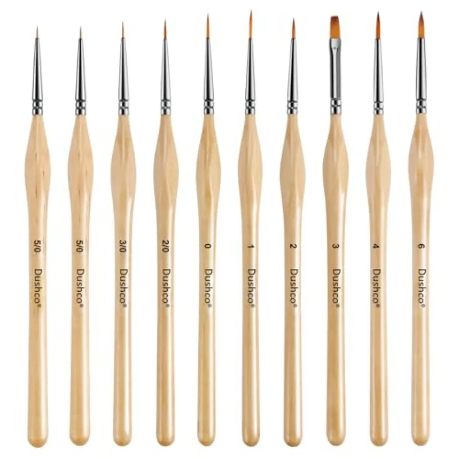 10 pcs Miniature Detail Paint Brushes Set - Precision Round and Filbert Brushes for Miniature, Model Painting, Watercolor and F