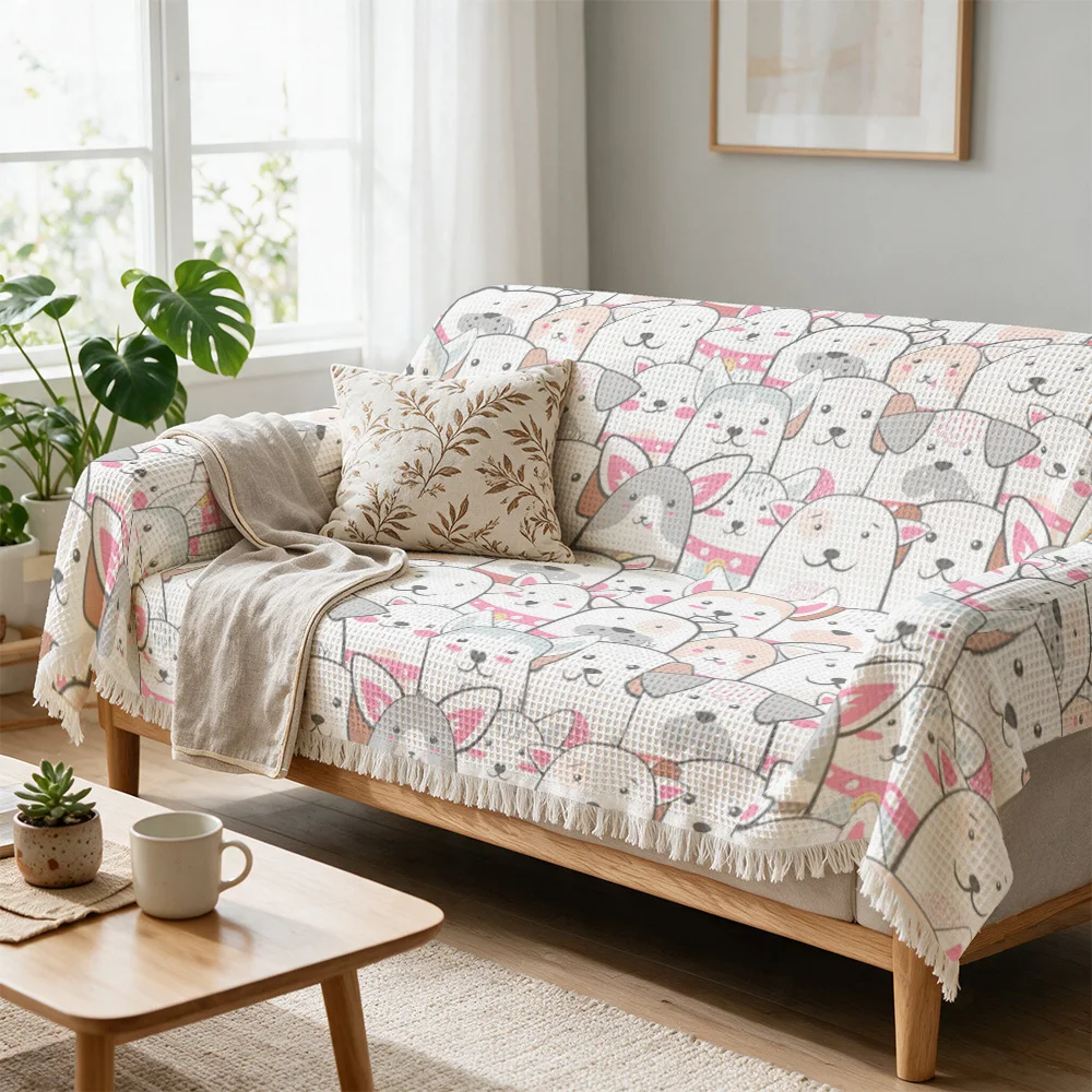 Cute Dog and Bunny Print Sofa Throw Blanket Decorative Cozy Living Room Decor for Nursery Home Accent