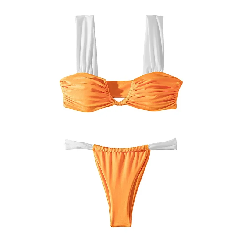 S - XL Wrinkled V Neck Bikini Female Swimsuit Women Swimwear Two-pieces Bikini set High Leg Cut Bather Bathing Suit Swim V5189