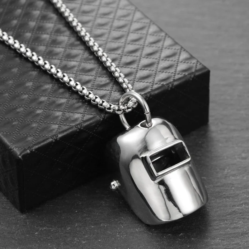 

Men's Hip Hop Personalized Welder Mask Three-Level Helmet Titanium Steel Necklace Pendant for Boyfriend's Gift