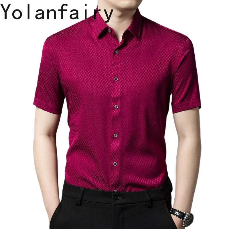 

YOLANFAIRY 92% Mulberry Silk Shirts for Men Men's Clothing Mens Summer Shirt Men Shirts High Quality Camisas Verano Hombre Tops