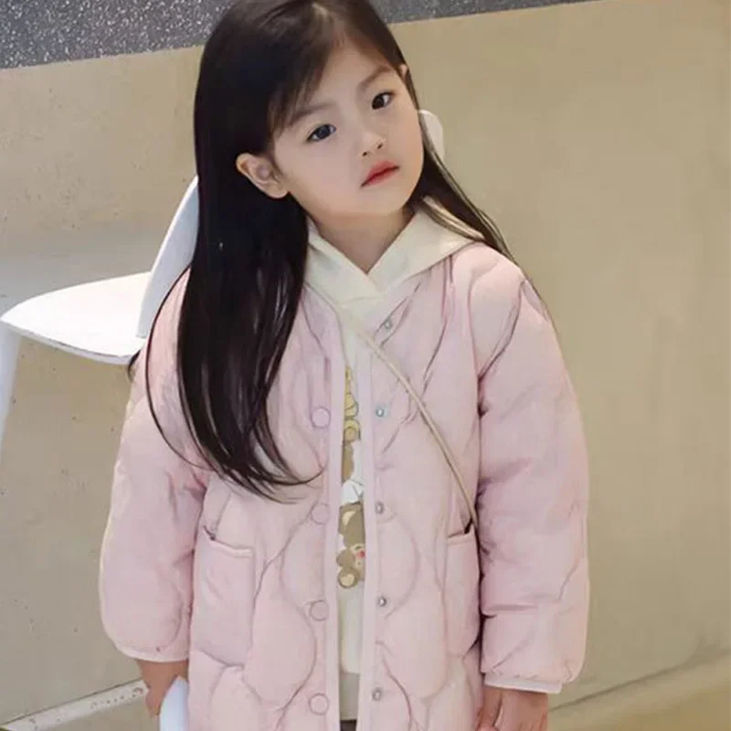 Girls Coat Lightweight Imitation Down Padded Jacket Girls Baby Short 2024 Autumn New Children Fashion Solid Color Coat Clothes image 2