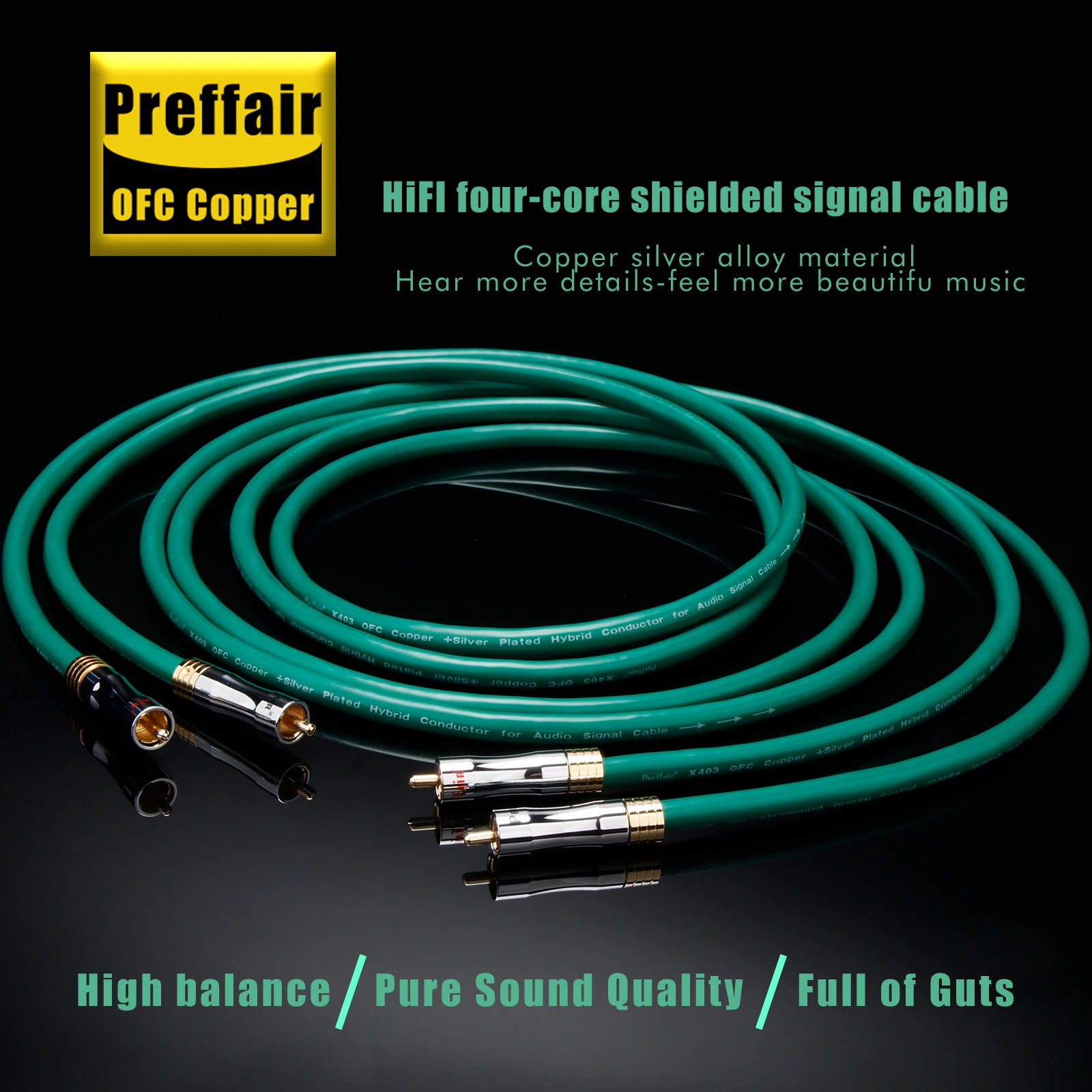 Pair Preffair RCA Cable 4N Pure Copper Silver-plated 2RCA HiFi Audio Cable RCA TO RCA Audio Interconnect Cable Audiophile
