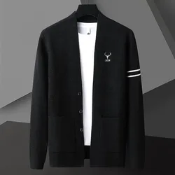 2024 Autumn New Knit Cardigan Men Clothing Fashion Button Decor Korean Sweater Men Front Pocket Casual Men's Knitted Cardigan