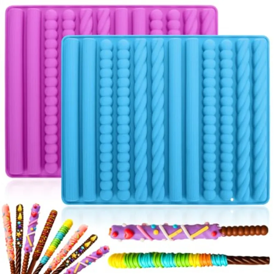 Moldes para Palitos de Pretzel, Molde de Silicona para Pretzels, 2 Piezas, para Hacer Barras de Chocolate, Queso, Dulces, Galletas, Gelatinas y Gomitas