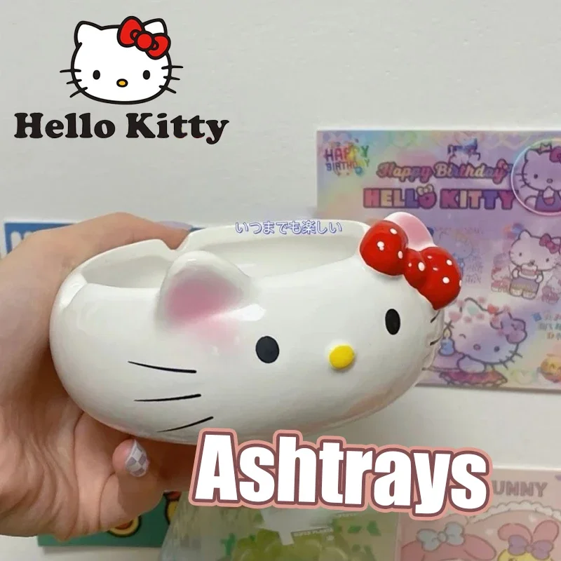 

Sanrio Hello Kitty Ashtrays Living Room Ceramic Cigar Ashtray Cartoon Home Decoration Art Tabletop Ornament Smoking Accessories